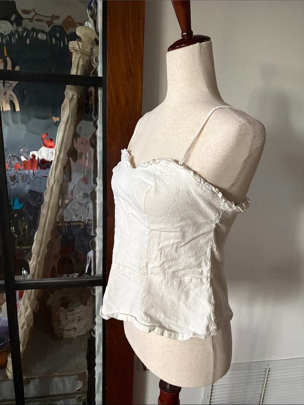 Cream Ruffle-Trim Spaghetti Strap Camisole